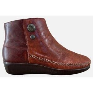 SAS Jade Walnut Ankle Boots Womens 8 Burgundy Leather Side Zip Comfort NWOB